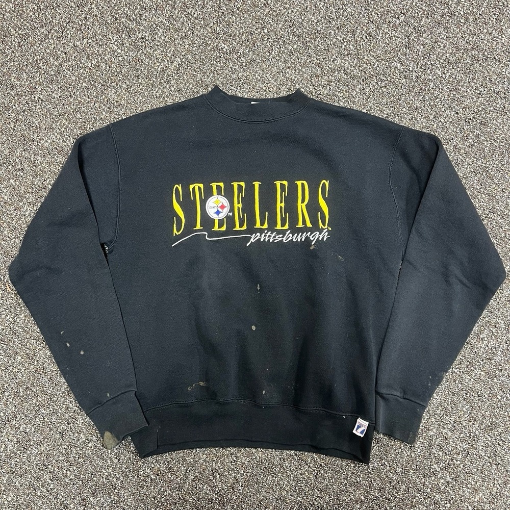 Vintage 1990s Pittsburgh Steelers Black Sweatshirt Graphic Nfl Logo 7 Sz Medium